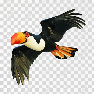 Ramphastos tucanus in flightwhite background, captured in a realistic photographic style