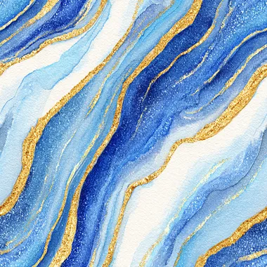 a refined and abstract watercolor of flowing silver, cobalt blue, and gold brushstrokes, symbolizing precision, clarity, and luxury, with soft edges elegantly fading into a clean ivory field, keeping a balanced flow and harmony, soft watercolor textures blending with shimmering golden accents, rofile whv7267   --s 250