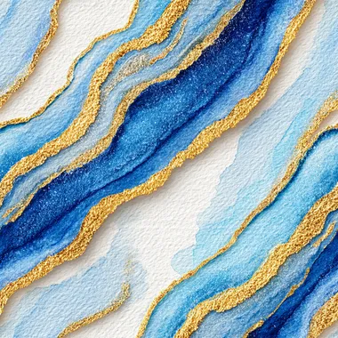 a refined and abstract watercolor of flowing silver, cobalt blue, and gold brushstrokes, symbolizing precision, clarity, and luxury, with soft edges elegantly fading into a clean ivory field, keeping a balanced flow and harmony, soft watercolor textures blending with shimmering golden accents, rofile whv7267   --s 250
