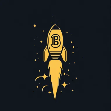 A minimalistic bitcoin logo depicting a rocketship