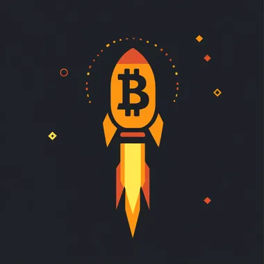 A minimalistic bitcoin logo depicting a rocketship