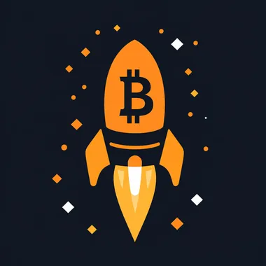 A minimalistic bitcoin logo depicting a rocketship