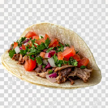 direct front view of a straight horizontal taco. plain white background
