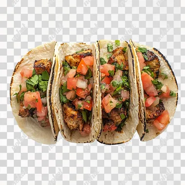 direct front view of a straight horizontal taco. plain white background