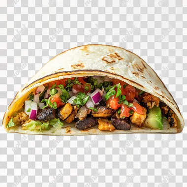 direct front view of a straight horizontal taco. plain white background