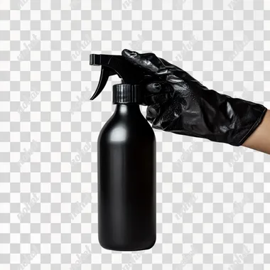 black spray bottle on white background