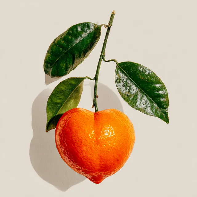 Heart-Shaped Orange Fruit with Green Leaves
