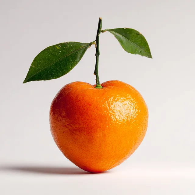 Heart-Shaped Orange Fruit with Green Stem and Leaves