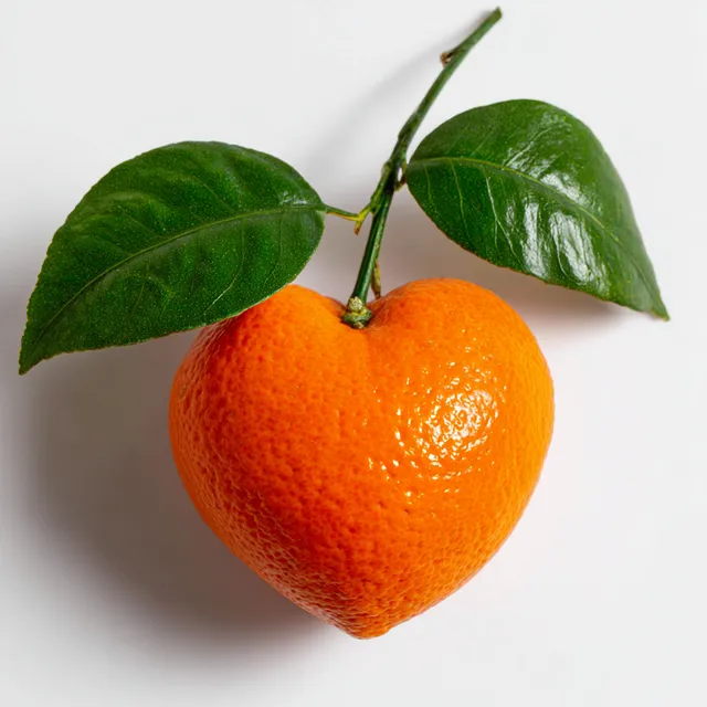 Heart-Shaped Orange Fruit with Green Leaves