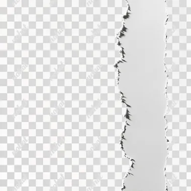 very high quality image , A white piece of paper with torn edges on the left side, isolated against a black background. The top edge is jagged and not straight because it was cut off by hand to create an asymmetrical look. There is some texture in the material and there might be small specks or stains visible at an extreme close-up. This design would work well for graphic elements like text or graphics as they stand out more clearly from the dark backdrop. It could also serve as a blank sheet of paper for writing or drawing in the style of a torn paper effect