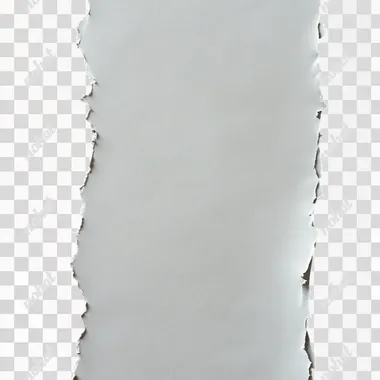 very high quality image , A white piece of paper with torn edges on the left side, isolated against a black background. The top edge is jagged and not straight because it was cut off by hand to create an asymmetrical look. There is some texture in the material and there might be small specks or stains visible at an extreme close-up. This design would work well for graphic elements like text or graphics as they stand out more clearly from the dark backdrop. It could also serve as a blank sheet of paper for writing or drawing in the style of a torn paper effect