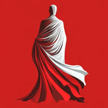 create a logo design A sleek and modern design featuring a minimalist male figure draped in an elegant cloak, symbolizing success and achievement. The figure and cloak are rendered in a clean, flowing style using eggshell white, standing out boldly against a rich Falu Red background. The design is simple yet impactful, with smooth lines and a balanced composition that emphasizes elegance and clarity. No additional elements, keeping the focus entirely on the contrast between the cloak and background. modern, minimalist, vector --s 750