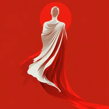 create a logo design A sleek and modern design featuring a minimalist male figure draped in an elegant cloak, symbolizing success and achievement. The figure and cloak are rendered in a clean, flowing style using eggshell white, standing out boldly against a rich Falu Red background. The design is simple yet impactful, with smooth lines and a balanced composition that emphasizes elegance and clarity. No additional elements, keeping the focus entirely on the contrast between the cloak and background. modern, minimalist, vector --s 750