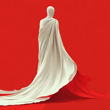 create a logo design A sleek and modern design featuring a minimalist male figure draped in an elegant cloak, symbolizing success and achievement. The figure and cloak are rendered in a clean, flowing style using eggshell white, standing out boldly against a rich Falu Red background. The design is simple yet impactful, with smooth lines and a balanced composition that emphasizes elegance and clarity. No additional elements, keeping the focus entirely on the contrast between the cloak and background. modern, minimalist, vector --s 750