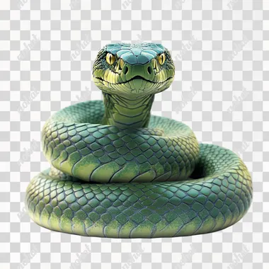 green viper snake vintage 3d Photo, angry dangrous look, ultra realistic, high detailed, looking at the camera, standing position, white backgruond,