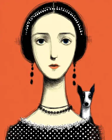 Henri Matisse cut-out style, bold flat colors, graphic composition, minimalistic linework, of a portrait of a woman with a pet, in the style of Matisse.  --raw rofile au2dtl7