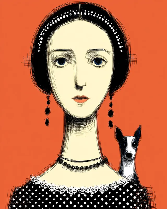Bold Flat Color Portrait of a Woman with a Pet in Matisse Style