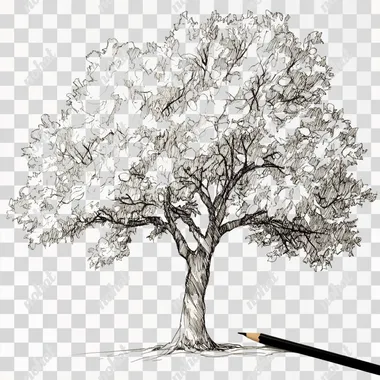 in a ratio of 1:1, using thick lines and deep contrast, create a simple line drawing icon of an oak tree. --s 50