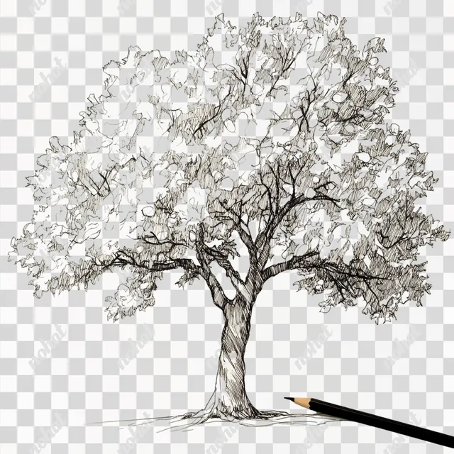 Simple Line Drawing Icon of an Oak Tree