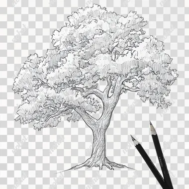 in a ratio of 1:1, using thick lines and deep contrast, create a simple line drawing icon of an oak tree. --s 50