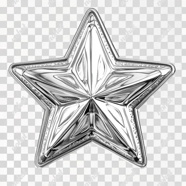 monochrome silver star icon cartoon. 3d style. top view. silver chrome metal material texture. no background