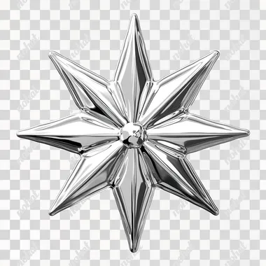 monochrome silver star icon cartoon. 3d style. top view. silver chrome metal material texture. no background