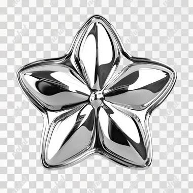 monochrome silver star icon cartoon. 3d style. top view. silver chrome metal material texture. no background