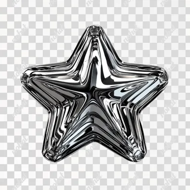 monochrome silver star icon cartoon. 3d style. top view. silver chrome metal material texture. no background