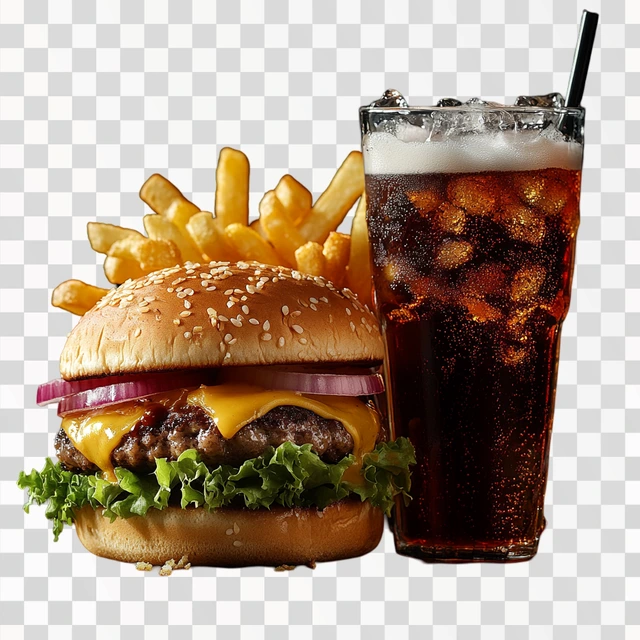 A Tempting Hamburger Paired With Crispy Fries And Cold Soda
