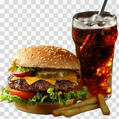 A Tempting Hamburger Paired With Crispy Fries And Cold Soda