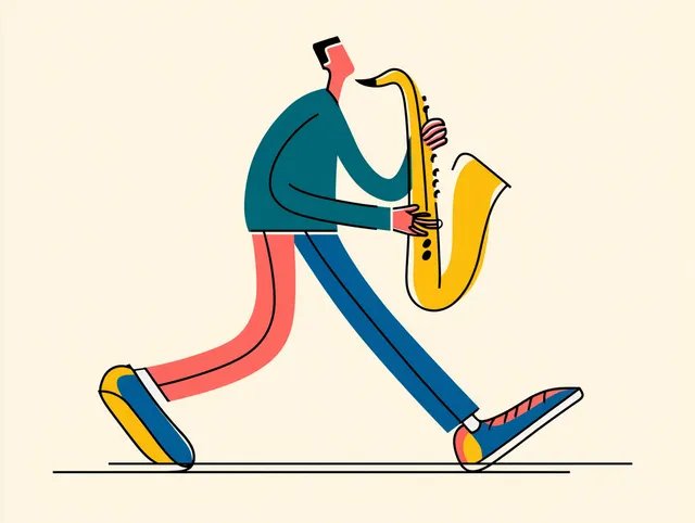 Vibrant Minimalist Illustration of a Man Playing Saxophone