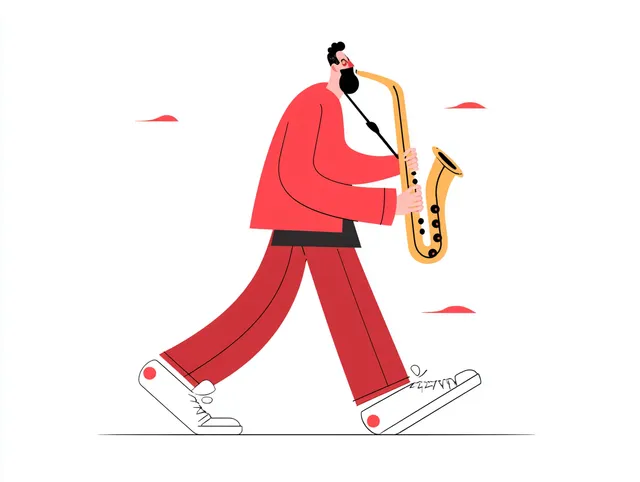 Minimalist Illustration of a Man Playing Saxophone with Exaggerated Features