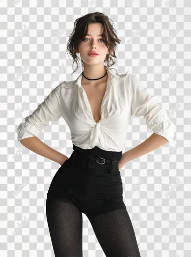 attractive female graphic designer professional posing on white background, realistic, full body, Canon EOS, 8K  --s 750