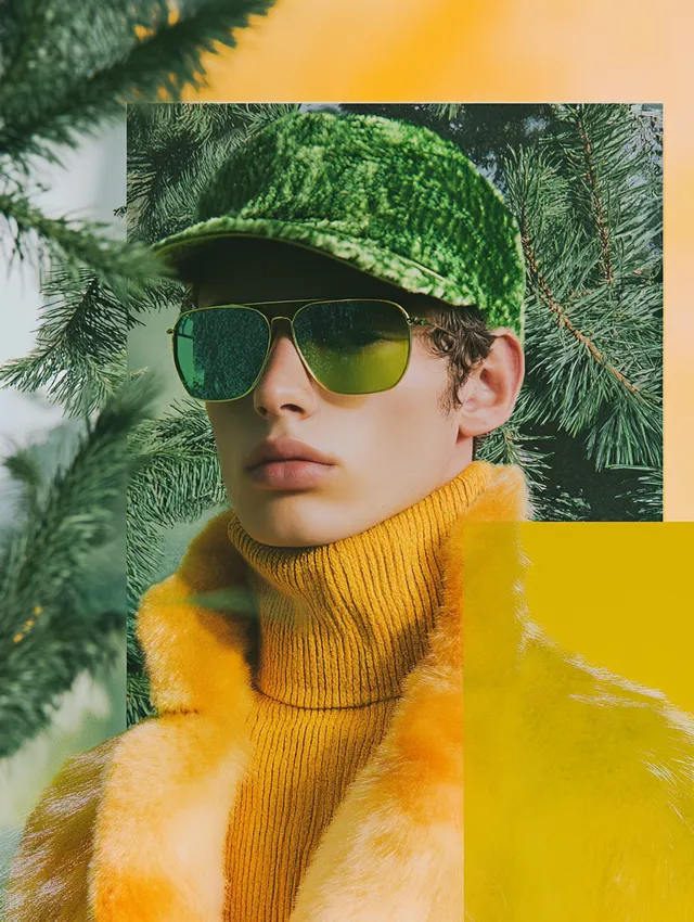 Man in Green Hat and Sunglasses in Nature Moodboard Collage
