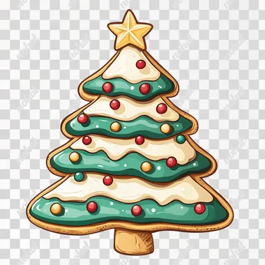 cartoon illustration of vintage Christmas tree cookie, white background