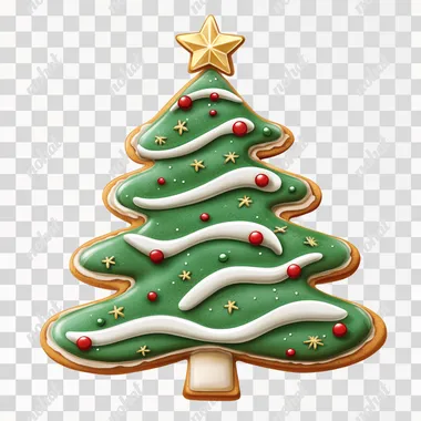 cartoon illustration of vintage Christmas tree cookie, white background
