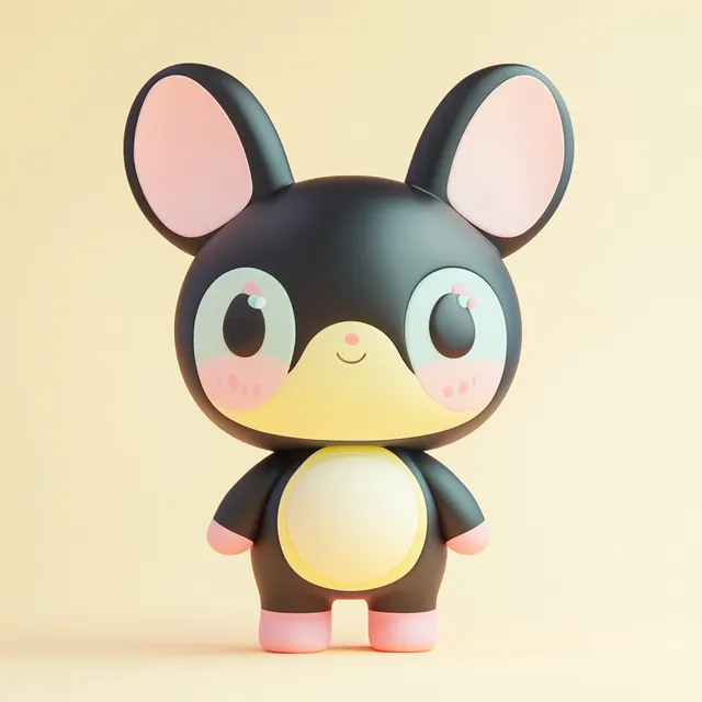 Kuromi Character Plush Toy with Pink Nose and Ears for Playful Decor