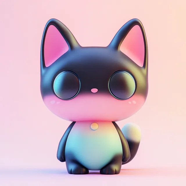 Adorable Kuromi Cat Playfully Sitting on Table in Pastel Living Area