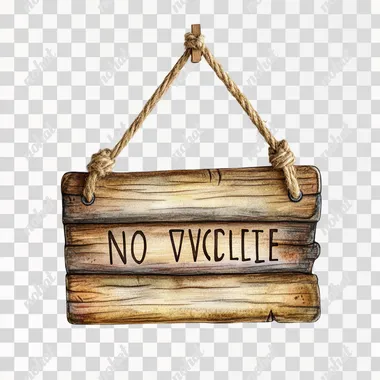 a hanging wooden with the words 'no vacancy' isolated on a white background for removing background, in the style of storybook and nursery artwork by Raymand Briggs and Jon Klassen, muted watercolors