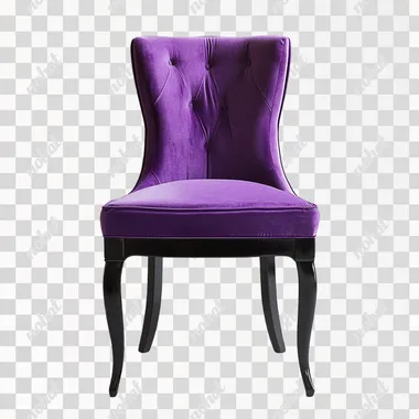a purple upholstered chair that could be used for dinner. Place on a white background.