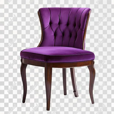 a purple upholstered chair that could be used for dinner. Place on a white background.