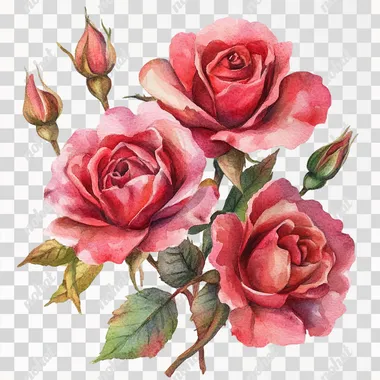 Watercolor roses, csokor, in shades of red and pink, png