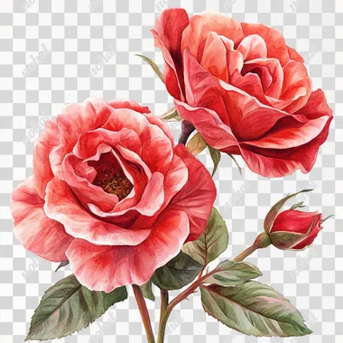 Watercolor roses, csokor, in shades of red and pink, png