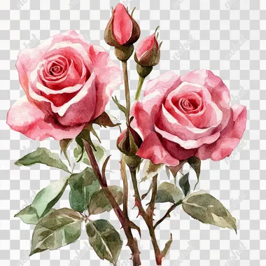 Watercolor roses, csokor, in shades of red and pink, png