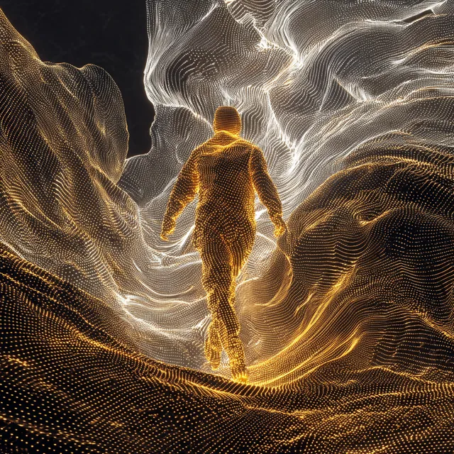 Ethereal Human Figure in Luminous Wave Patterns