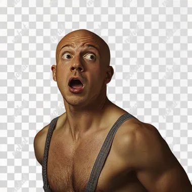 1950s attractive masculine bald muscular man with a smooth shaved bald head, dressed like 1950s Italian latin lover, 1950s style, shocked look on his face