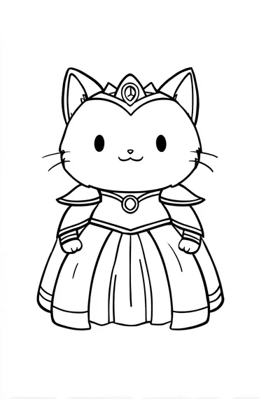 extremely simple. Kawaii style. Cat wearing medieval princess costume. Cartoon style. Coloring book. Use clean, bold lines suitable for coloring. No shading. Black and white.   --s 50  6u1vb8h