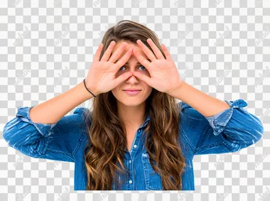 teenager in virtual reality glasses isolated on white with hands in front of herself   rofile m7kv3es