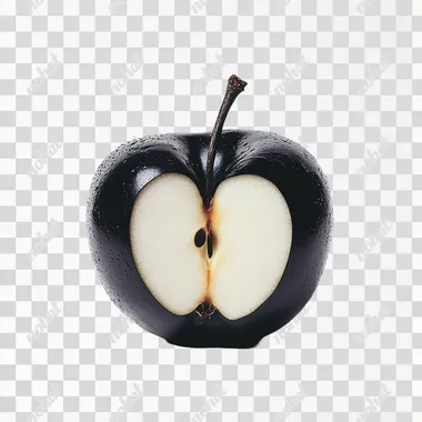 a cut black apple,white background