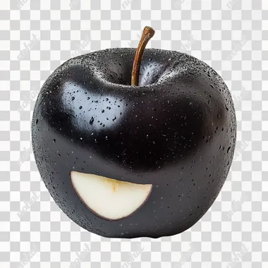 a cut black apple,white background